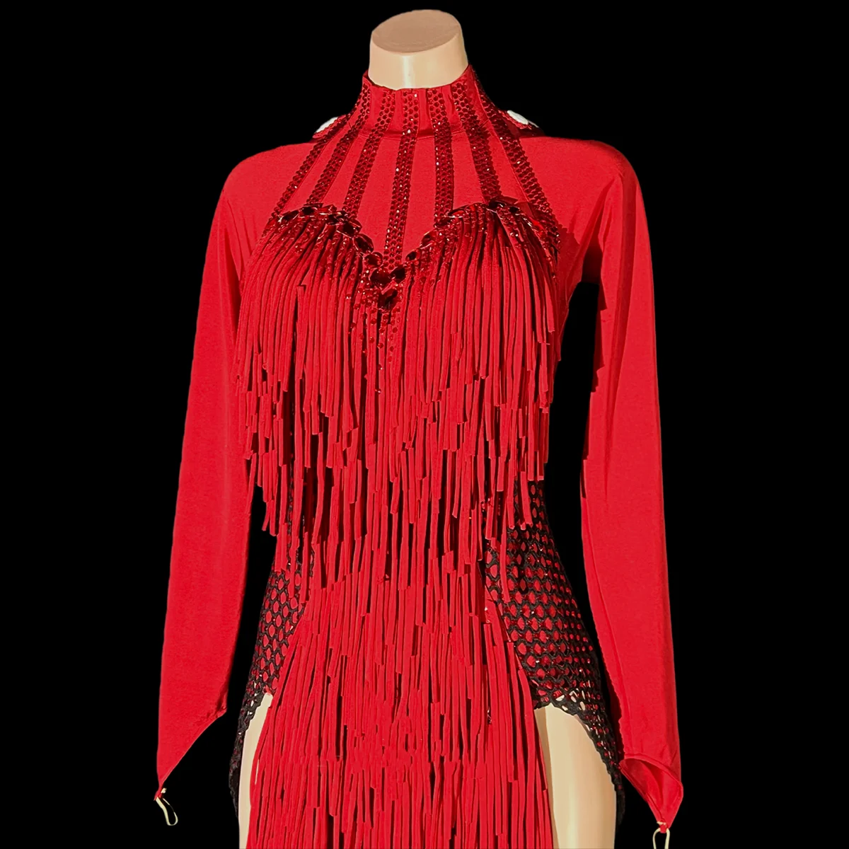 

Платье для латинских танцев для взрослых и детей, высококачественное красное двухцветное платье с кисточками из камня AB, женская одежда для ча-ча-танго