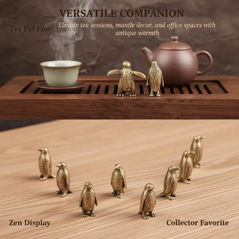 Funny Brass Standing Little Penguin Statue Desktop Decor Trinkets Cute Marine Animal Craft For Kids