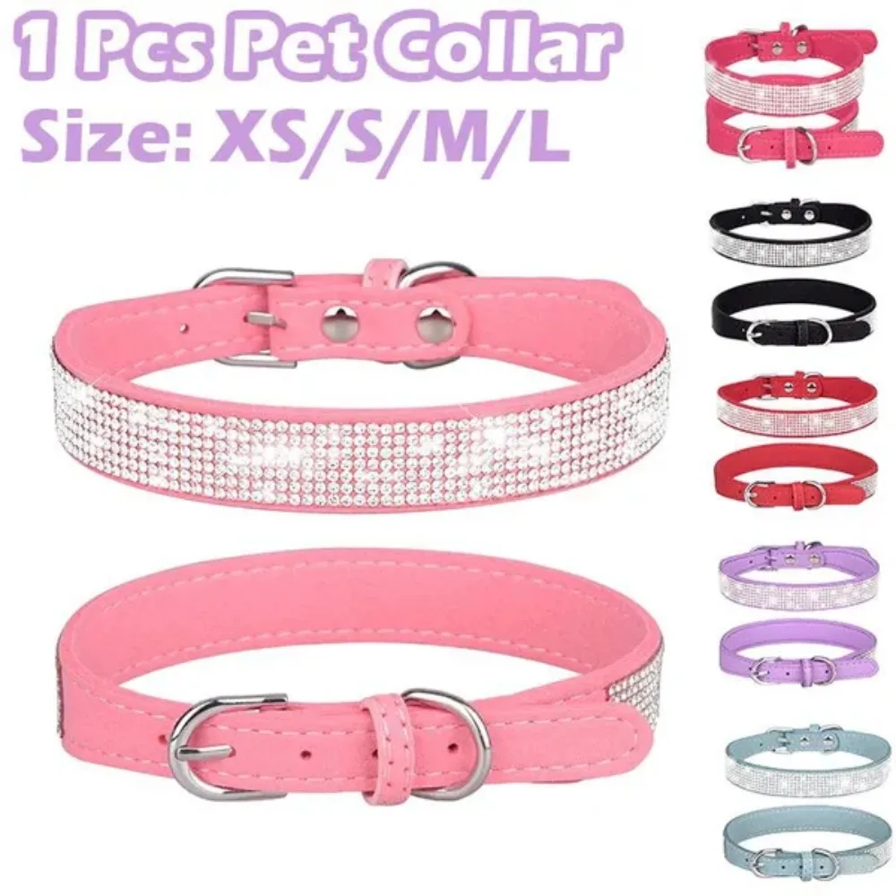 1 Pc Rhinestone Cat Pet Collar Pet Supplies Cute Pet Cat Dog Puppy Collar  Adjustable Leather Puppy Dog Collar