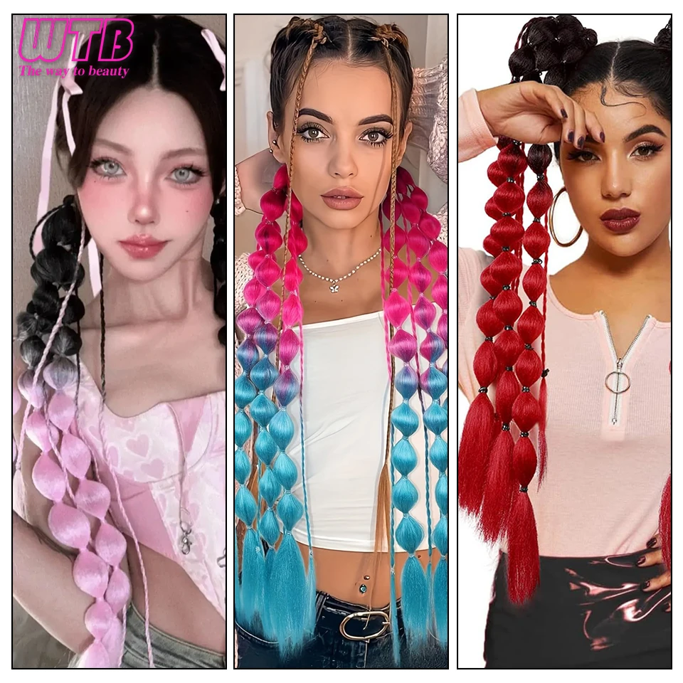 วิกผมปลอมแบบหางม้า 2 ชิ้น สีชมพู ยาว ทรงบับเบิ้ลถักเปีย แบบตรงหยิกเล็กน้อย สำหรับผู้หญิงและเด็กผู้หญิง ใช้สำหรับแต่งกายในวันฮาโลวีน