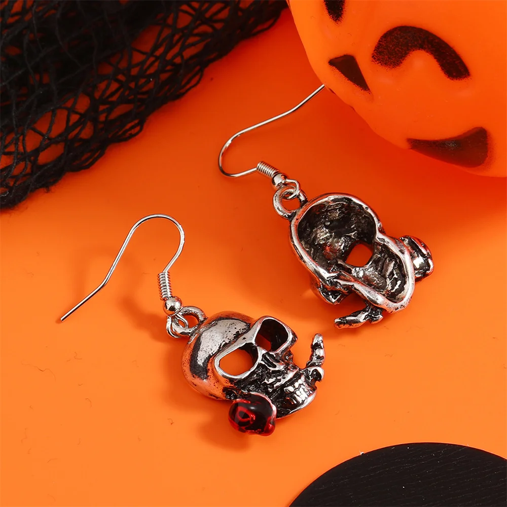 هالوين الهيب هوب نازف النفط روز زهرة الجمجمة قلادة المرأة أقراط موضة فاخرة المعادن الأذن هوك مجوهرات اكسسوارات هدية #6