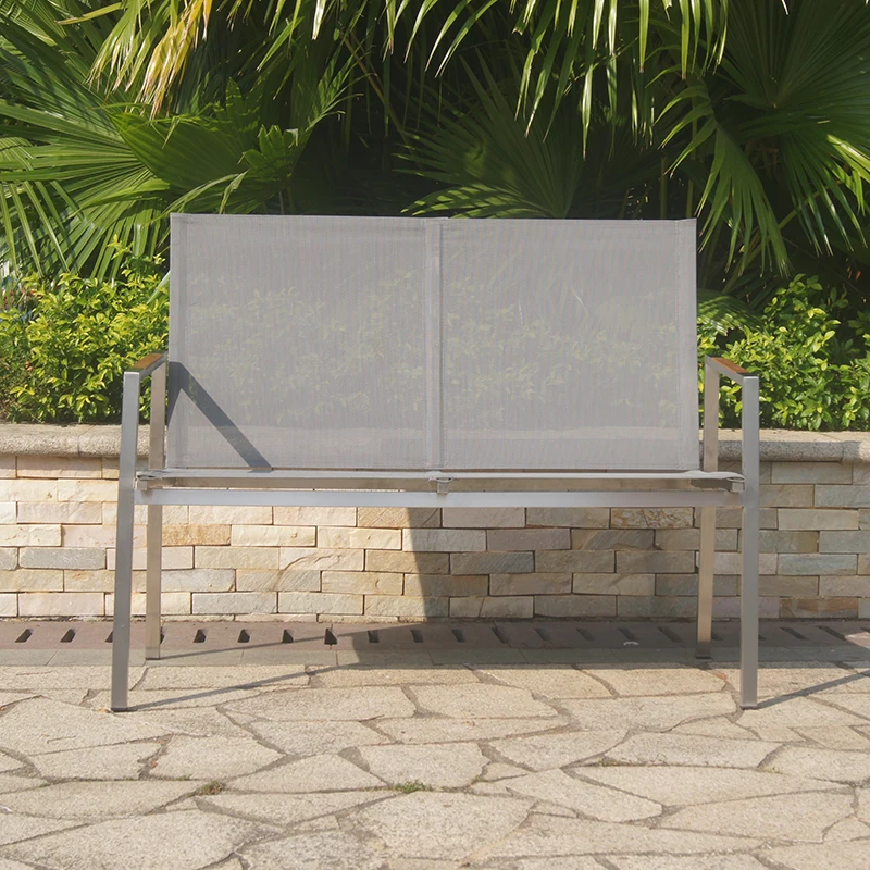

All Weather Outdoor Luxury Stainless Steel Fabric Mesh Sling Patio Garden Bench