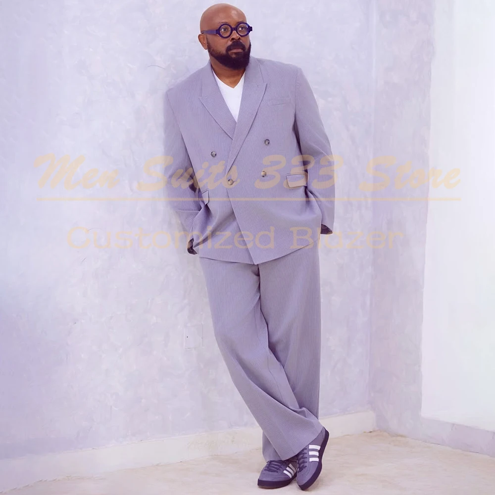 

Повседневные фиолетовые костюмы для мужчин, свадебные двубортные свободные костюмы с пиковыми лацканами, комплекты из двух предметов, куртка и брюки, высококачественная мужская одежда, блейзер