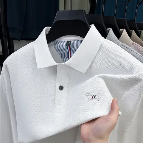 เสื้อโปโลแขนยาวลำลองลายการ์ตูนสุนัข สไตล์แฟชั่นยอดนิยมสำหรับผู้ชายในฤดูใบไม้ร่วงและฤดูหนาว