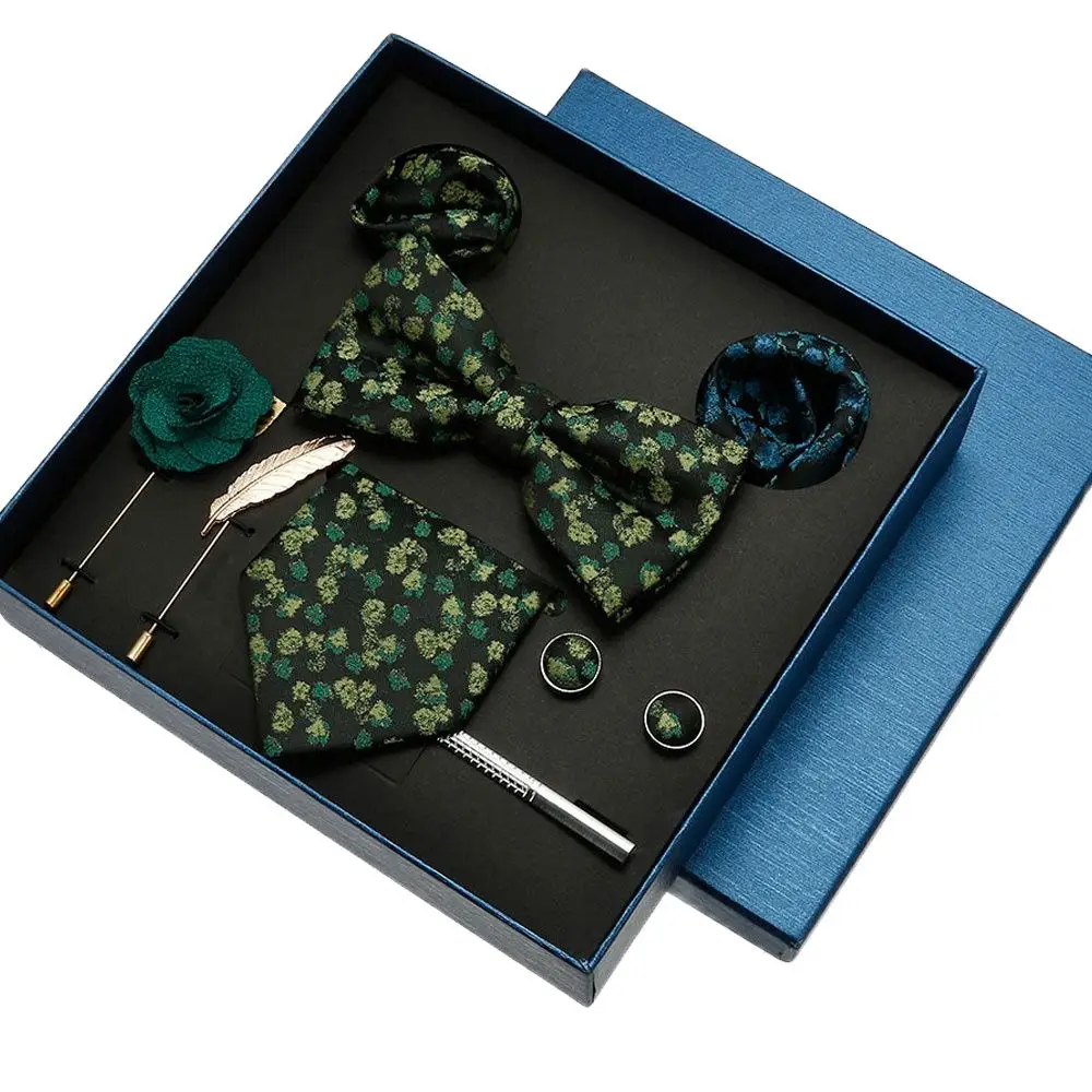 Luxe Zijden Stropdas Zakdoek Set In Een Doos Heren Stropdas Bowtie Manchetknopen Sets Bruiloft Accessoires Vlinder Voor Heren 2023 Vakantie Cadeau