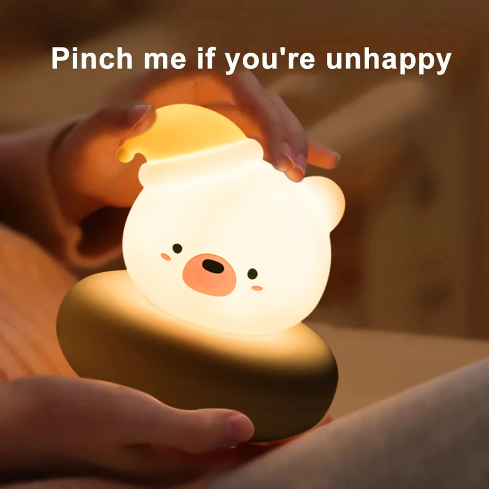 Cute Cat Bear Night Light With 3 Level Brightness Touch Beside Lamp For Nursery Sleeping Nightlights Room Decor