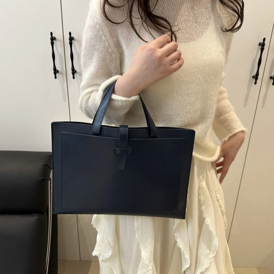 สีทึบแฟ้ม Tote กระเป๋าสํานักงานธุรกิจกระเป๋าเอกสาร Casual PU หนังแล็ปท็อปกระเป๋าถือผู้ชายผู้หญิง