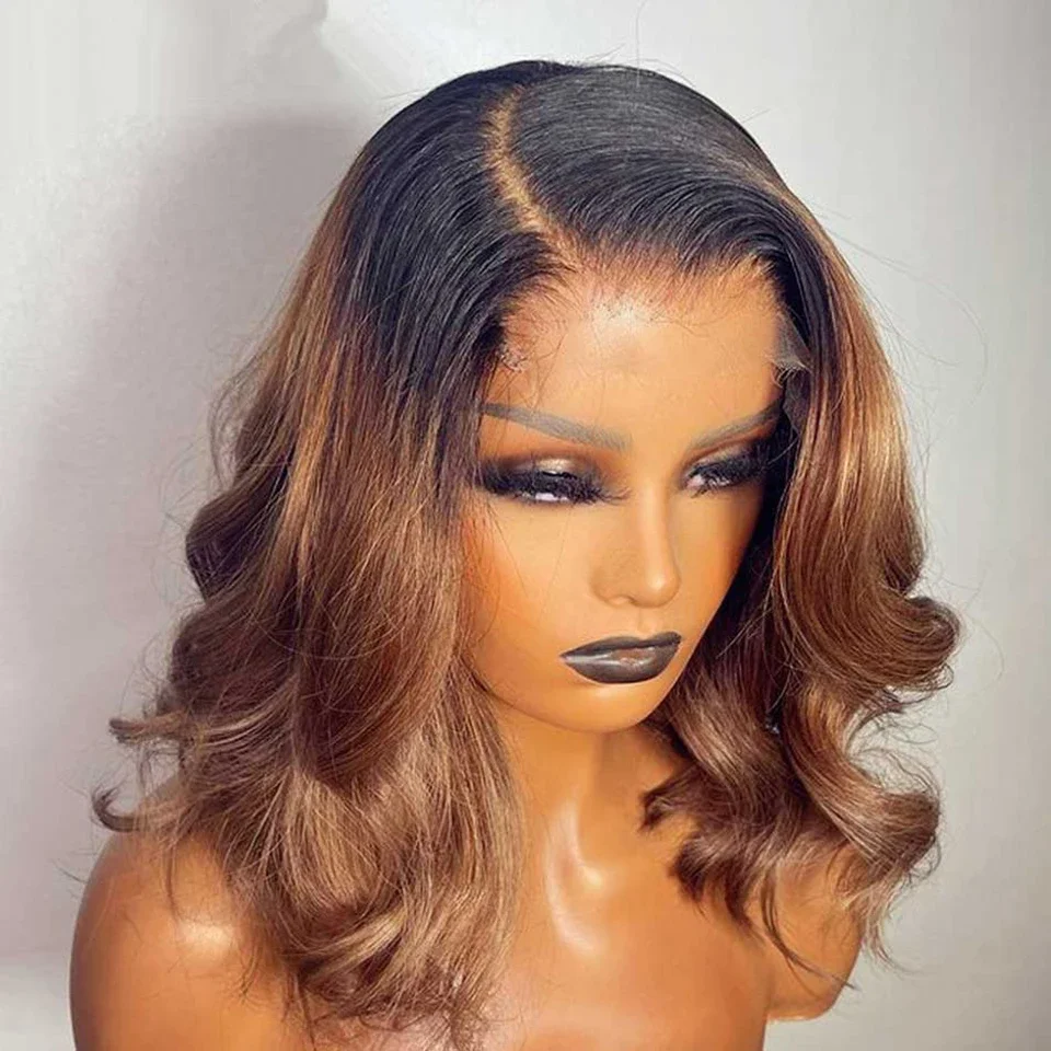 Ombre Loose Body Wave Bob Lace Front Wig TB/30 Brown HD Lace Human Hair Wigs Glueless Pre Plucked 1B/99J Colored Short Bob Wig