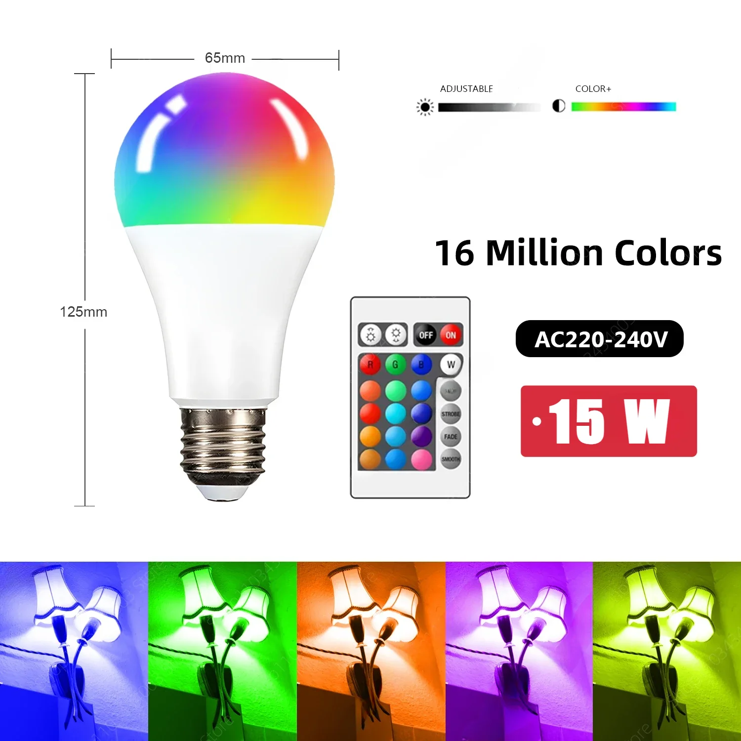 Żarówka LED E27 RGB 220 V LED 15 W Pilot na podczerwień 16 trybów oświetlenia Zmienna kolorowa żarówka reflektorowa LED RGBW