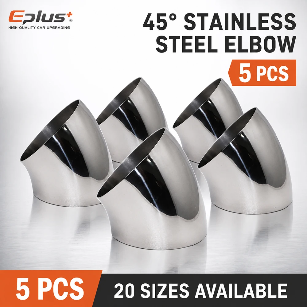 5PCS Stainless Steel Universal 45 Degree Elbow Pipe Polished Weld‑On Pipe Fitting Bend Tube for Car Exhaust Industrial Pipeline