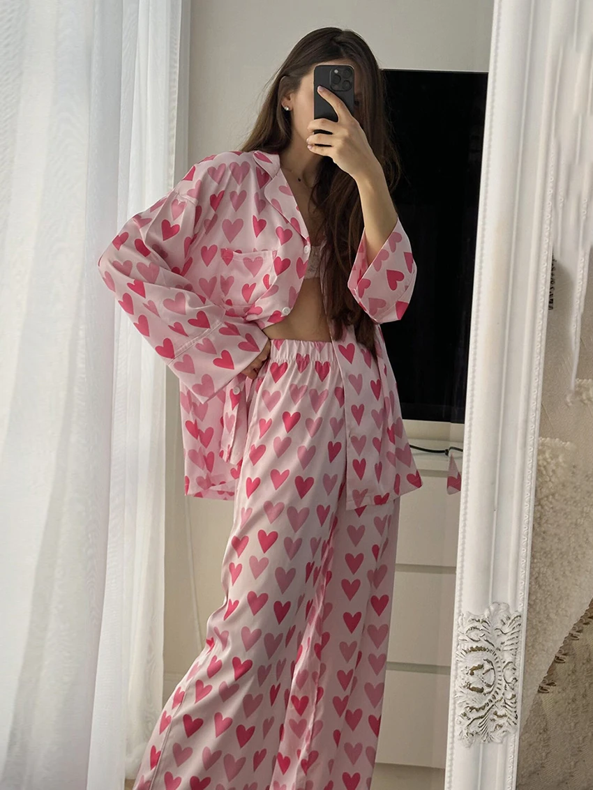 Martha qiqi Druck Frauen Nachthemden Anzug sexy Turn-Down-Kragen Nachtwäsche Langarm Pyjama Hosen lässig weibliche Nachthemd Set