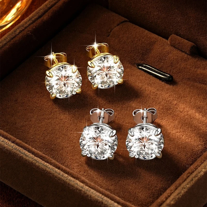 Rrjzz Solitaire Round D-Color 3mm-9mm Moissanit-Ohrstecker für Männer und Frauen 0,1CT-3CT Laborgezüchtete Diamantohrringe GRA Schmuckgeschenke – Detail 3