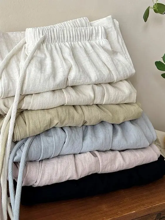 

plus Size High Waist Wide Leg Pants Women's Casual Floor Length Cotton Linen Pleated Loose Fit Summer Trousers for Heavy Girls