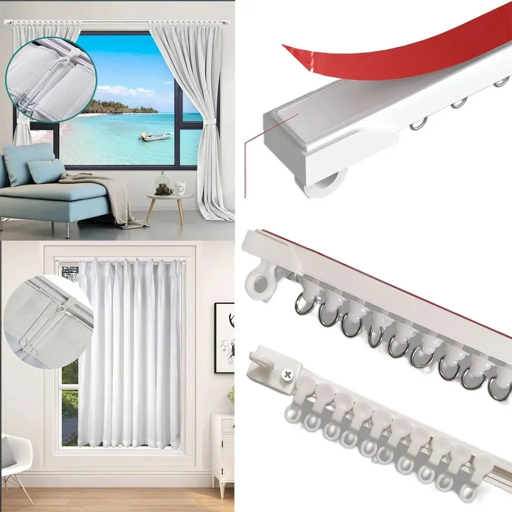 Top Mounted Self Adhesive Curtain Sliding Track Without Punching Self-adhesive Curtain Rail Side Mounted Curtain Slide Rod