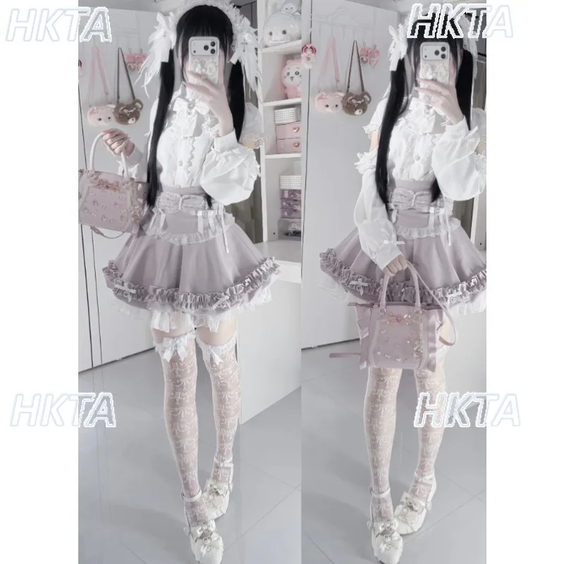 Japanese Mass Produced Autumn New High Waist Sweet Cute Lace Pearl Cake Bud Mini Skirt Girl Lolita Versatile Black Skirts Women