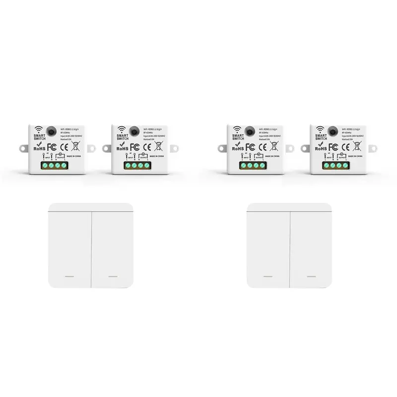B29C-4PCS Wireless Light Wall Switch RF 433Mhz Relay Receiver With 1X 2Gang Panel Switch LED Remote Control For LED Lamp