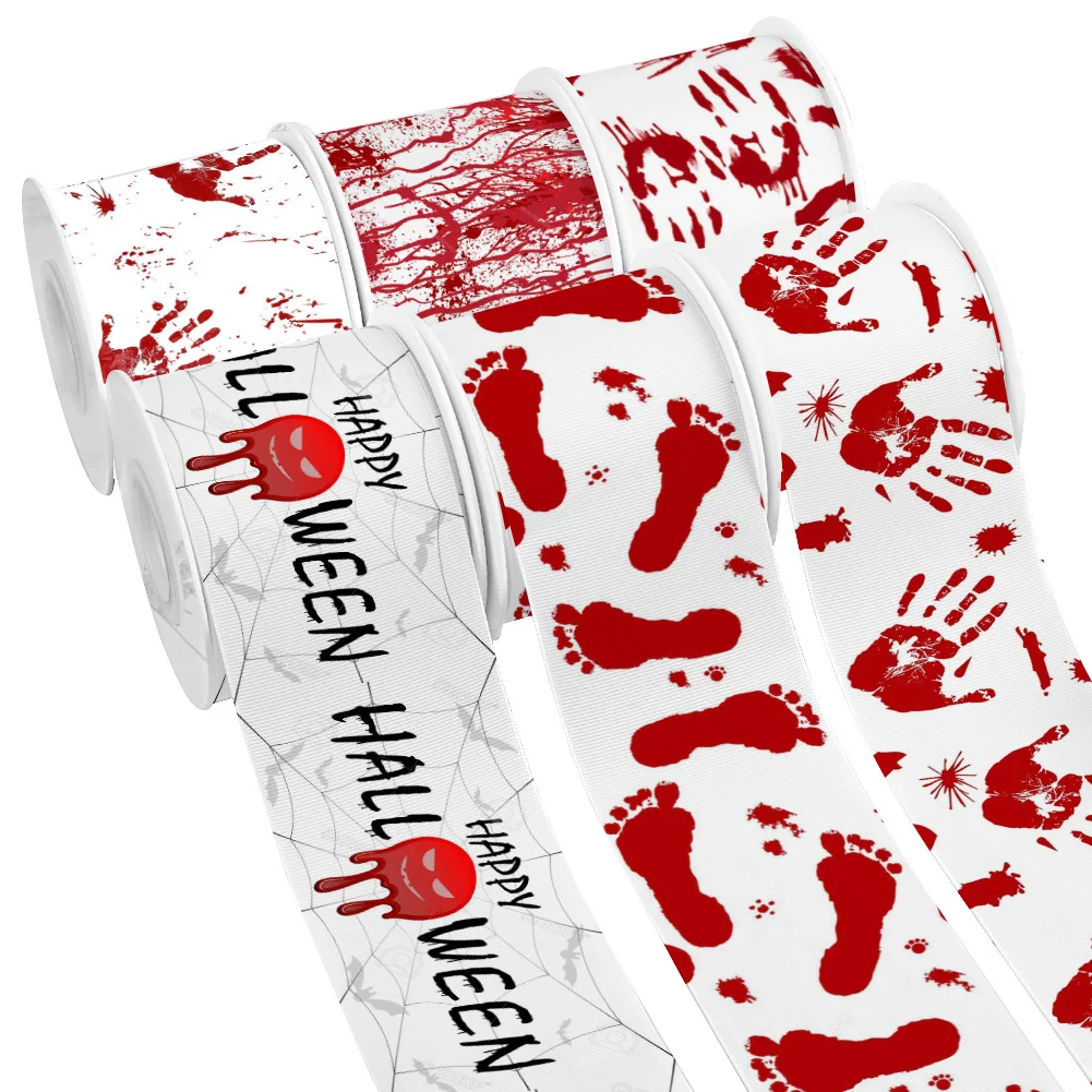 5yards Ghost Cartoon Halloween Pattern Candy Printed Grosgrain Ribbon for Cheer Bows DIY Girl Headwear Hair Bows Satin Ribbon