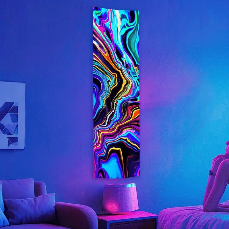 VIKAMA Blacklight Neon Fluid Abstract Liquid Marble UV Reactive Vertical Tapestry Long Wall Hanging Decor Soft Durable Cozy Gift