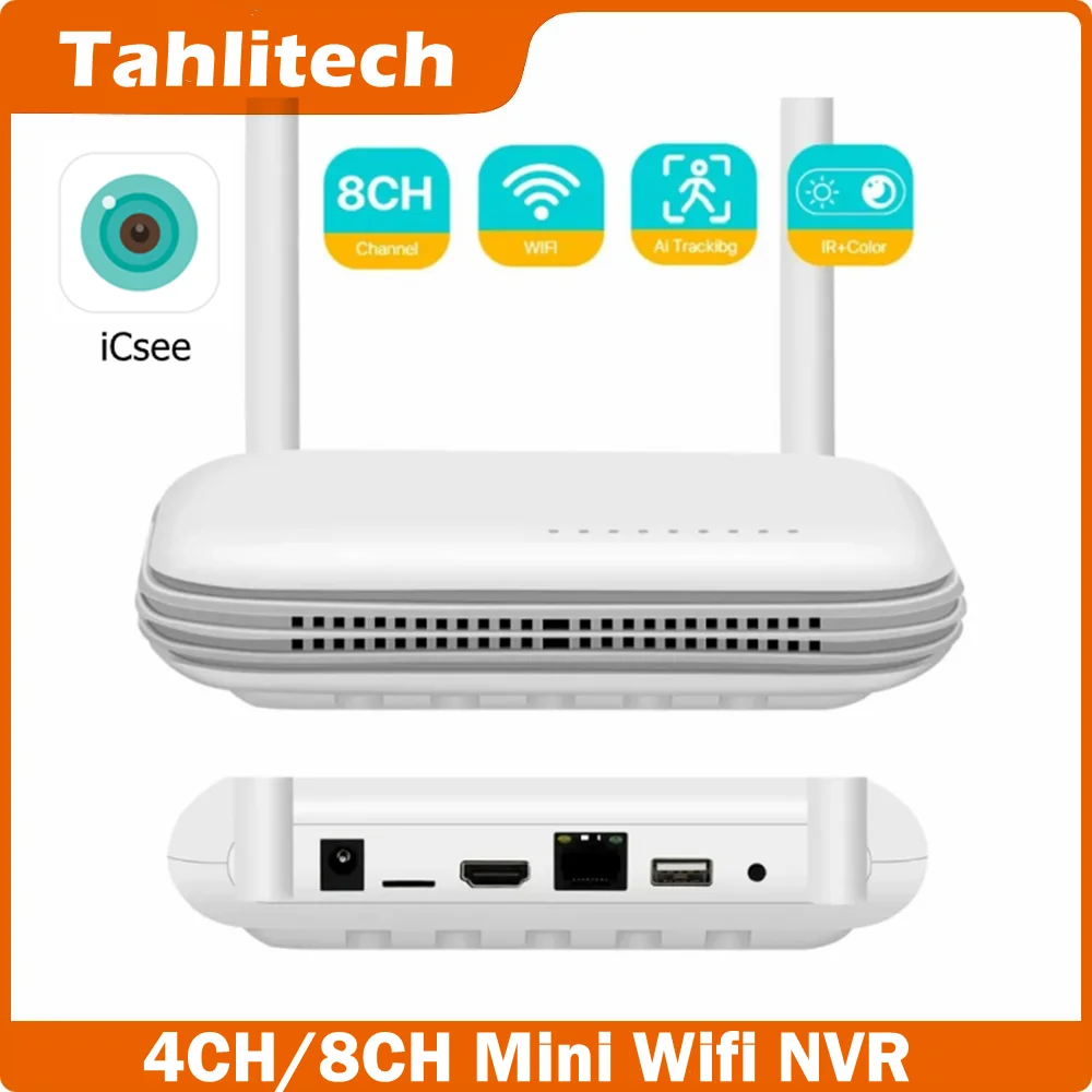 Tahlitech Mini WiFi NVR 8CH 3MP H265 Onvif Wireless Network Video Recorder with Face Detection