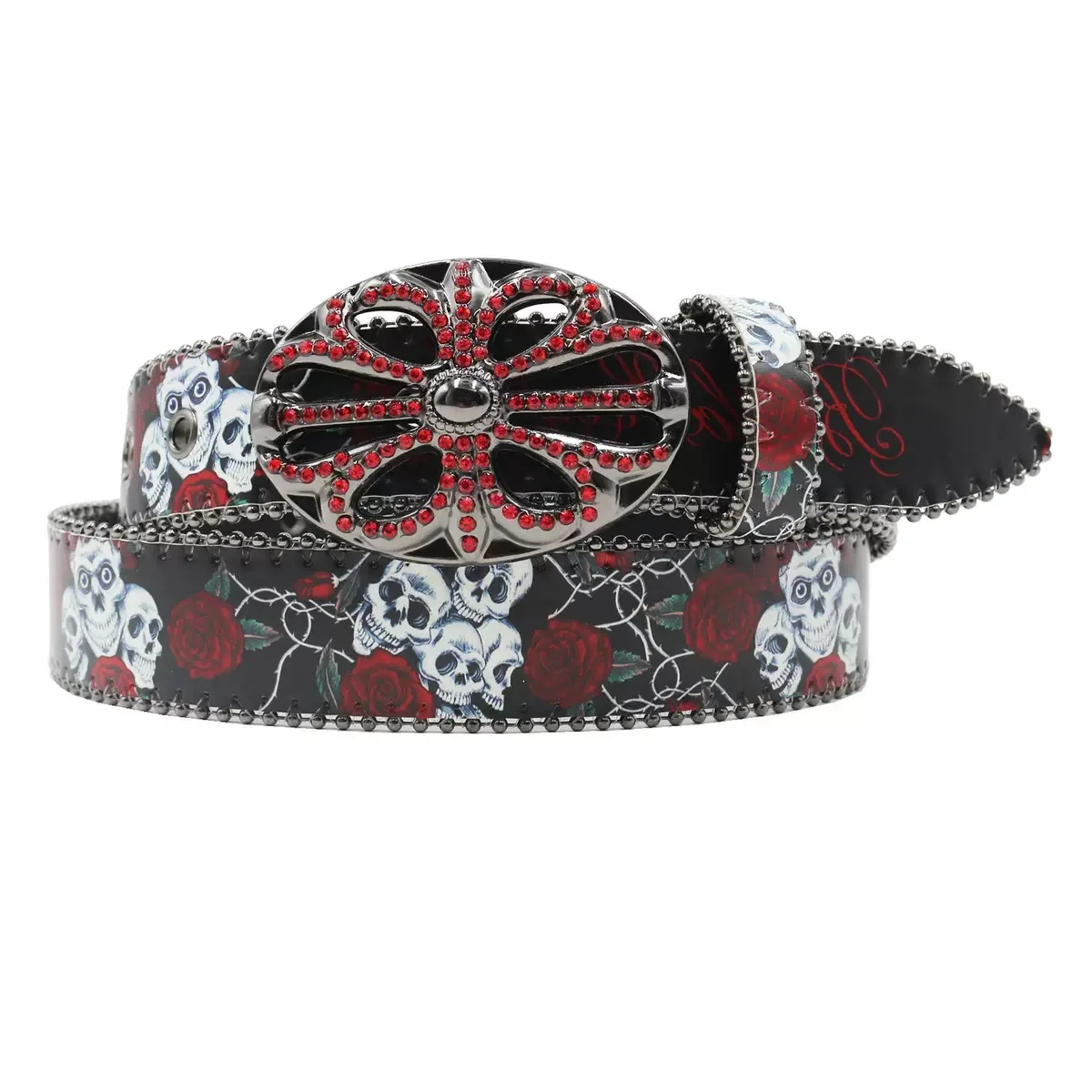 

New Original Punk-Style Belt, American Fashion Trend Design with Printed and Diamond-Encrusted Buckle