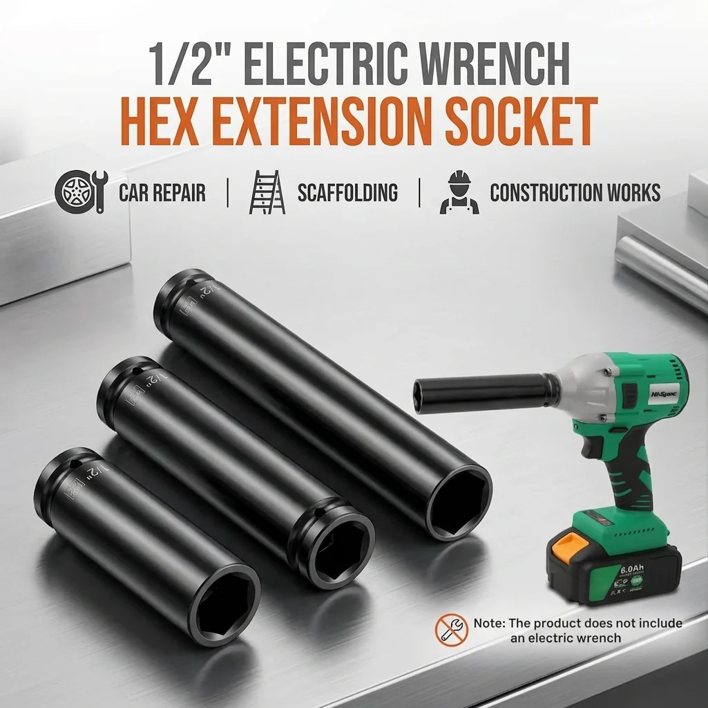 

1/2 Inch Drive Extra Deep Impact Socket Set Long Head Hex Spanner Wrench for Electric Air Pneumatic Auto Mechanic Repair Tools