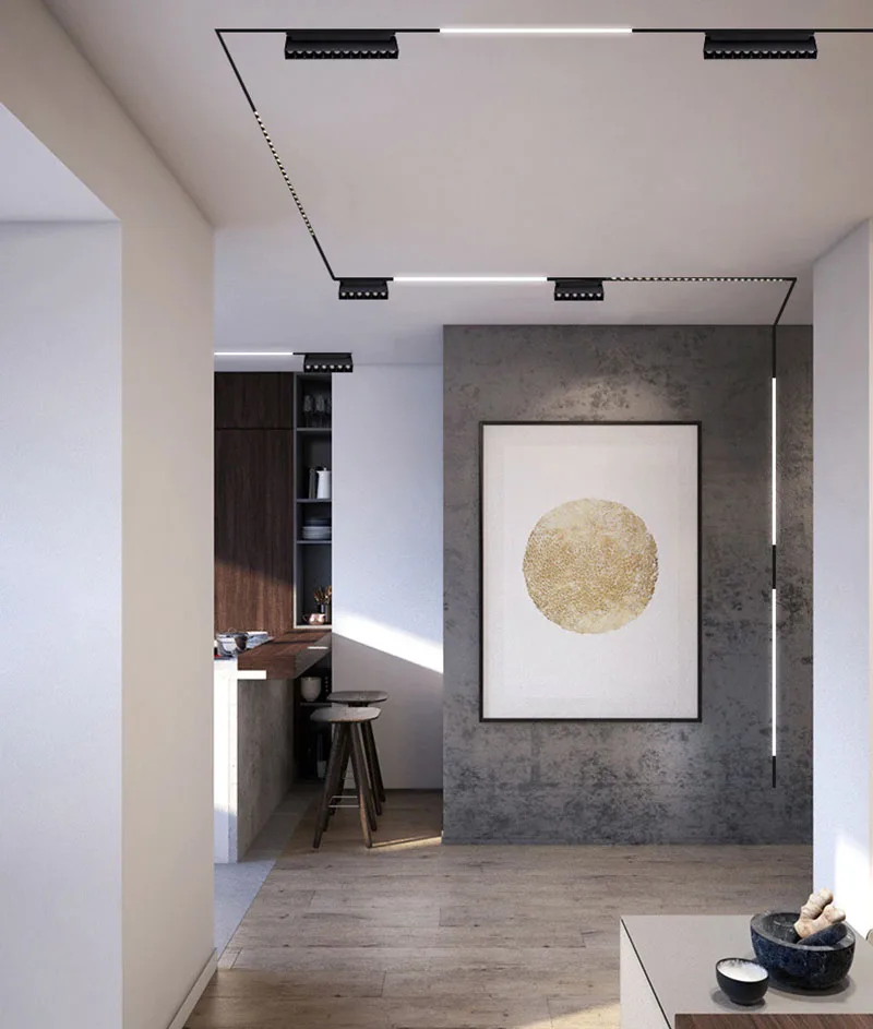 Modern Magnetic Track Light Embedded LED Spotlight Three Color Variable Light Living Room Without Main Lighting Grille Light Ser