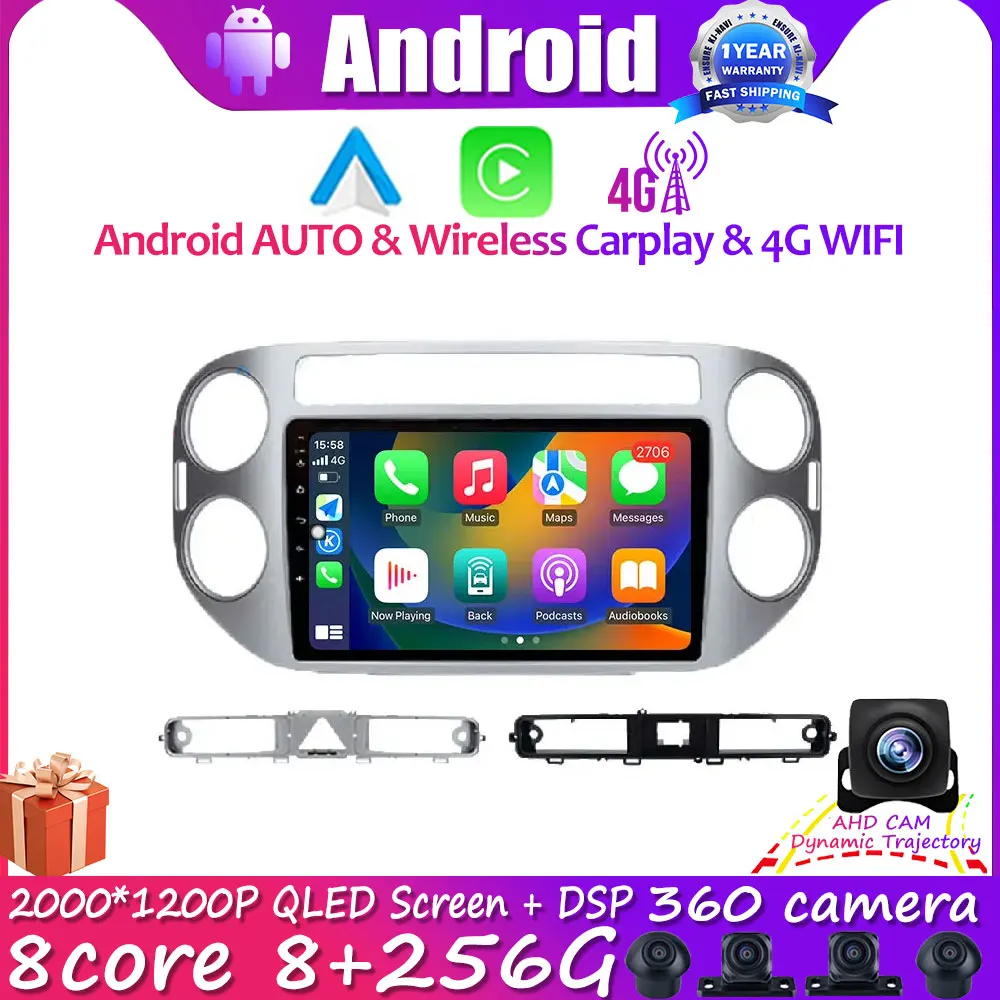 

9" Car Radio Multimedia Player Android 14 Auto Navigation GPS Carplay BT WIFI 4G For Volkswagen VW Tiguan 2006-2016