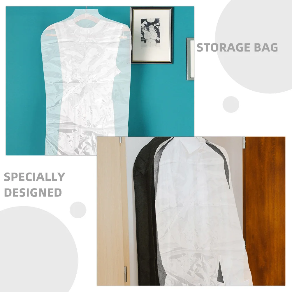 

50Pcs Protective Dust Cover Plastic Garment Bags Clothes Storage Bags Hanging Coat Covers Lightweight Portable