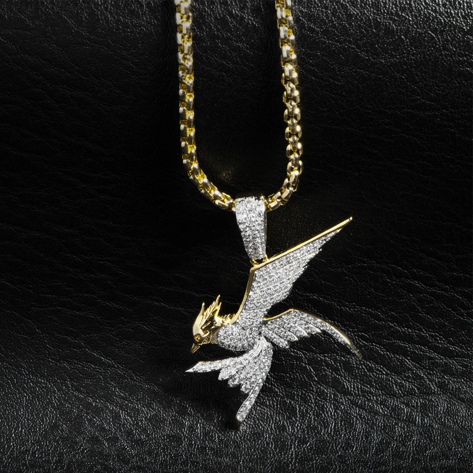 VANAXIN Eagle Necklace Men’s Hip Hop Jewelry Pendant 14K Gold Plated  Full Pave Cubic Zirconia Rapper Style Gift