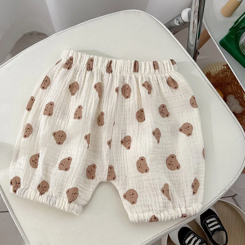 Nieuwe Binnenkomst Koreaanse Stijl Schattige Baby Gaas Homewear Set Kinderen Ademende Losse Mouwloze Shorts 2-delige Set