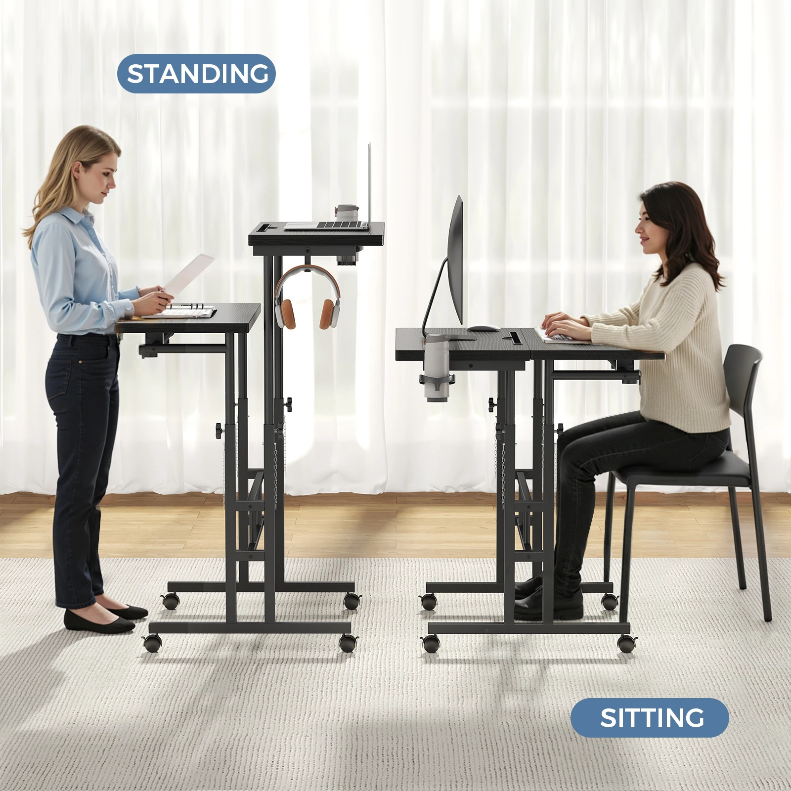 MCQ 23.6 Inch Rolling Standing Computer Desk Mobile Ergonomic Height Adjustable Corner Gaming Desk Table for Home Office Workstation