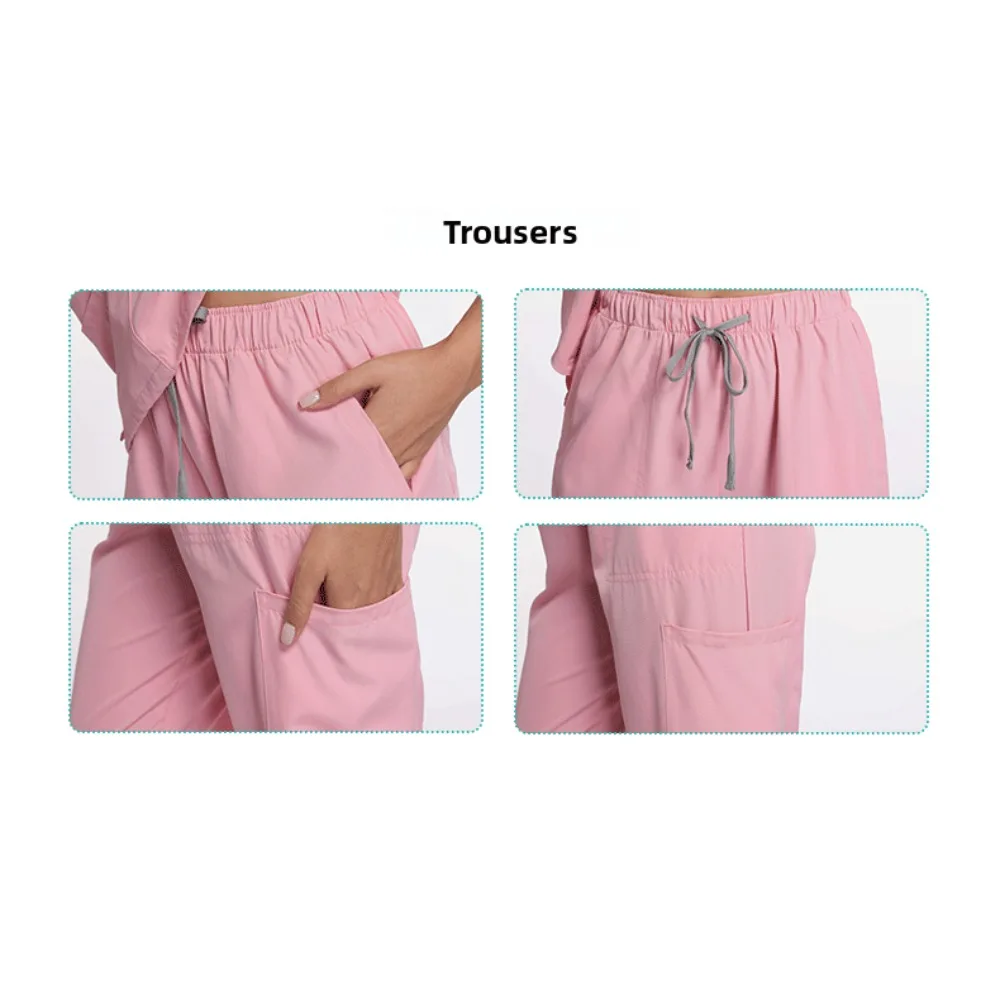 Medische scrubs voor dames - Top met V-hals en korte mouwen en broek met trekkoord, ziekenhuis, tandarts, dierenarts, verpleegster, arts, werkuniformset