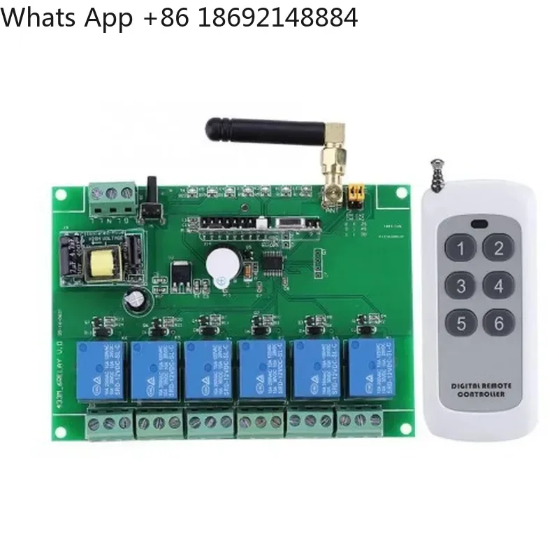433MHz 6-Channel RF Relay Module Board 110-240V with Remote Control Switch for Universal Use