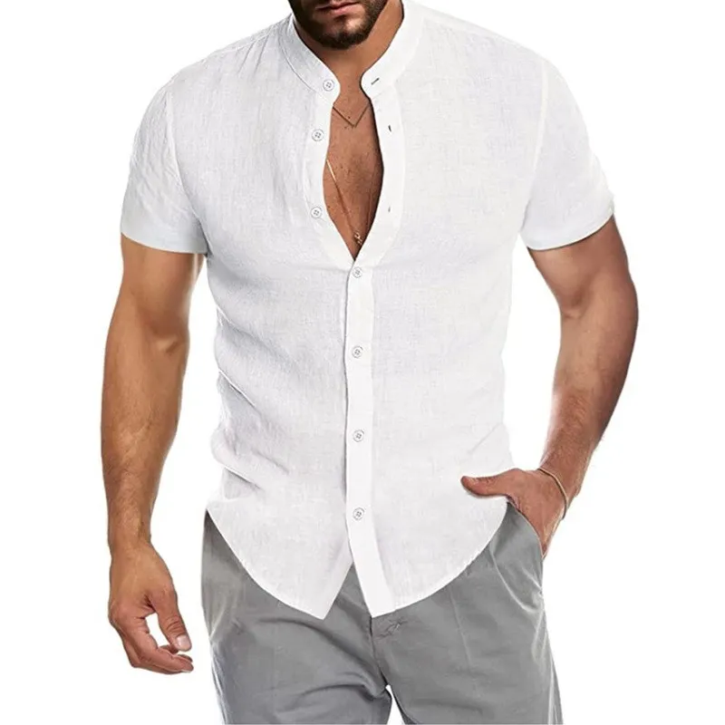 

2024 New Stand up Collar ort Sve Mens irt Cardigan Thiened Floing Summer Clothing European And American Simple Sle