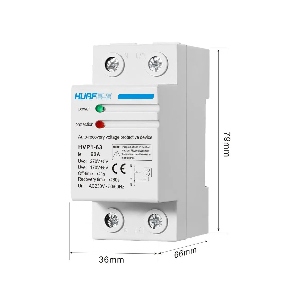 40A 63A 230V Din rail 2 LED automatic reconnect over voltage and under voltage protective device protector protection relay