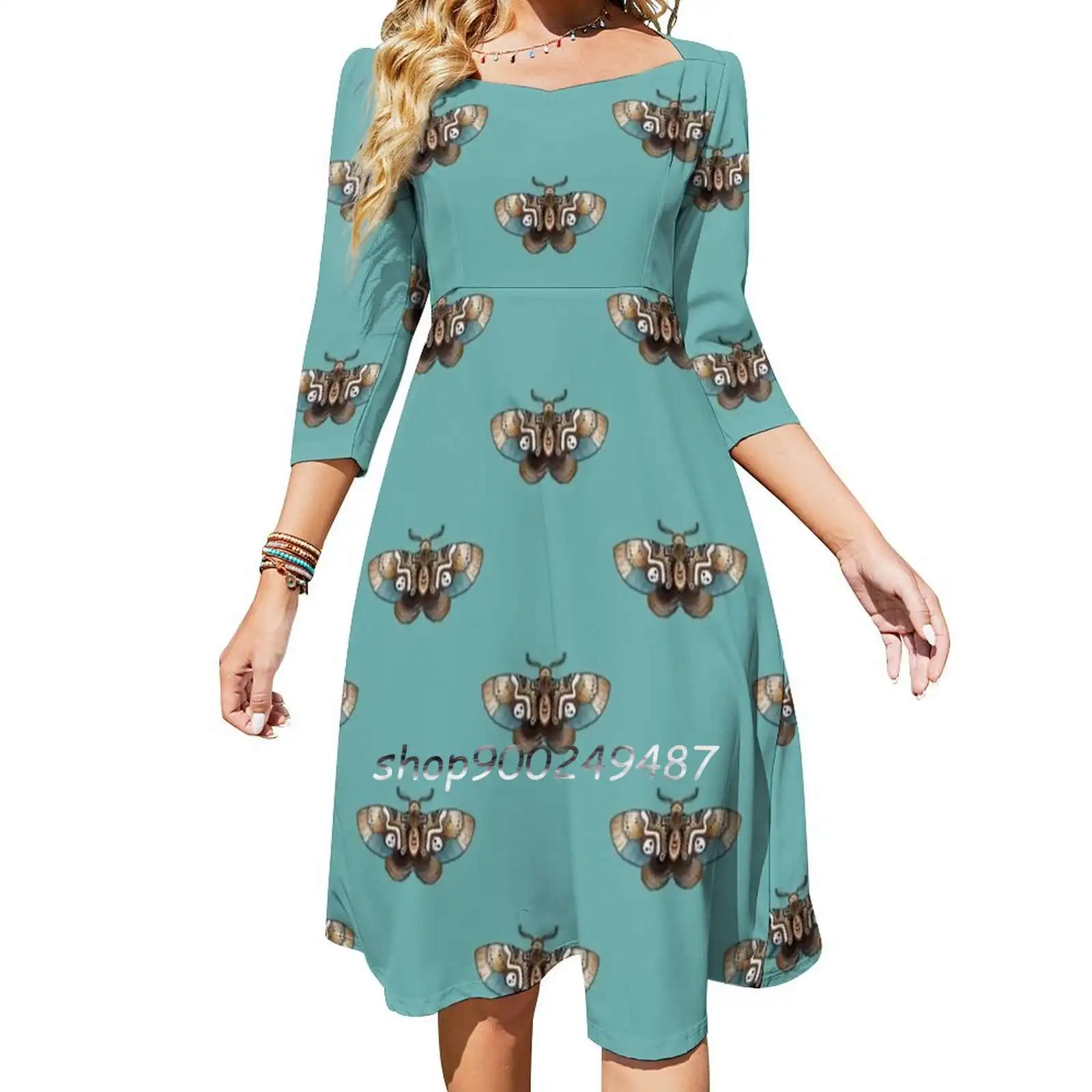 Clockwork Moth Women Spring Autumn Long Sleeve Dress Female Casual Dress Moth Scull Eyes Clockwork Steampunk