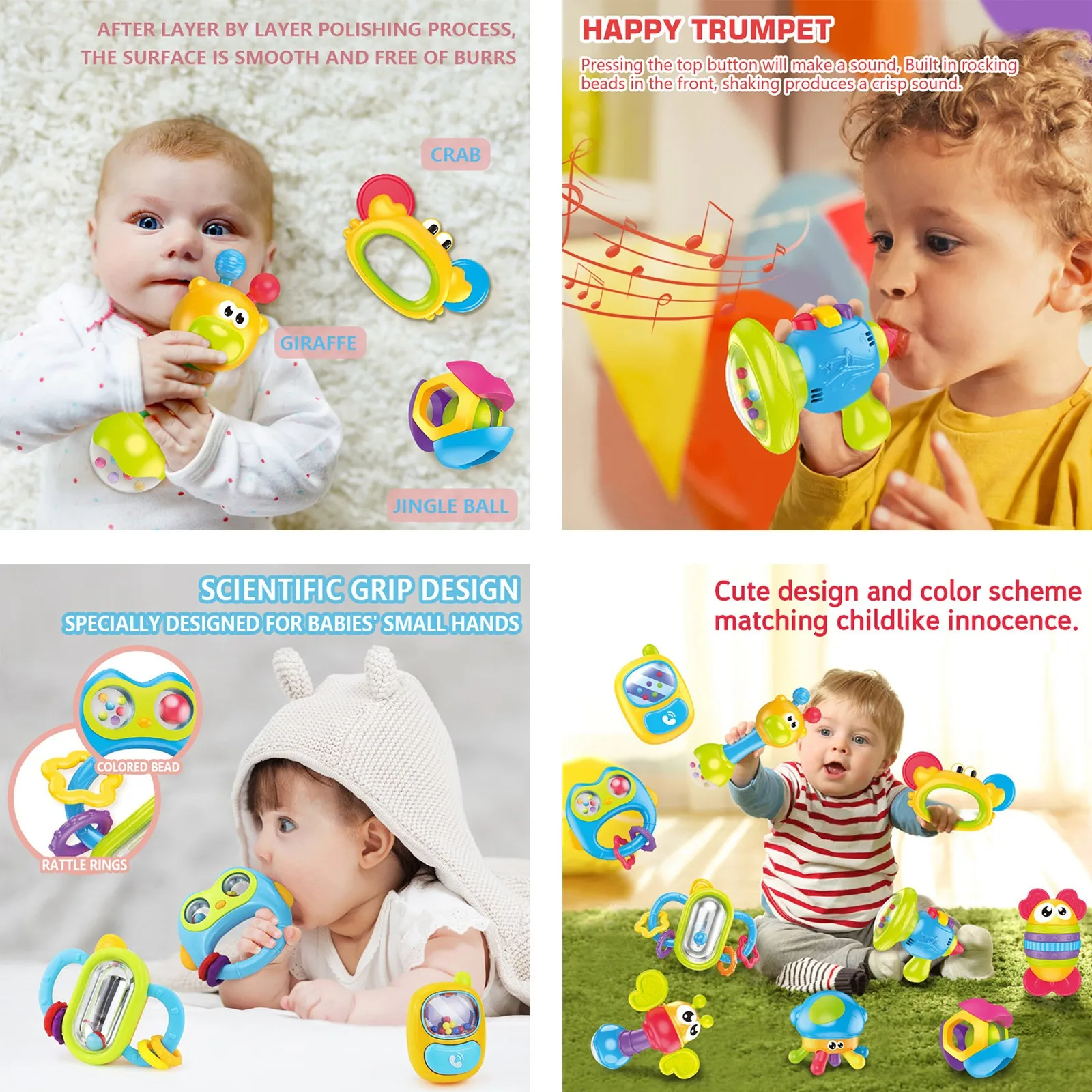 高品質な子供向けインタラクティブな噛むおもちゃ、ガラガラ、なだめるおもちゃ、ベビーラトルセット、ひねるベルおもちゃ、ホリデーギフトに最適