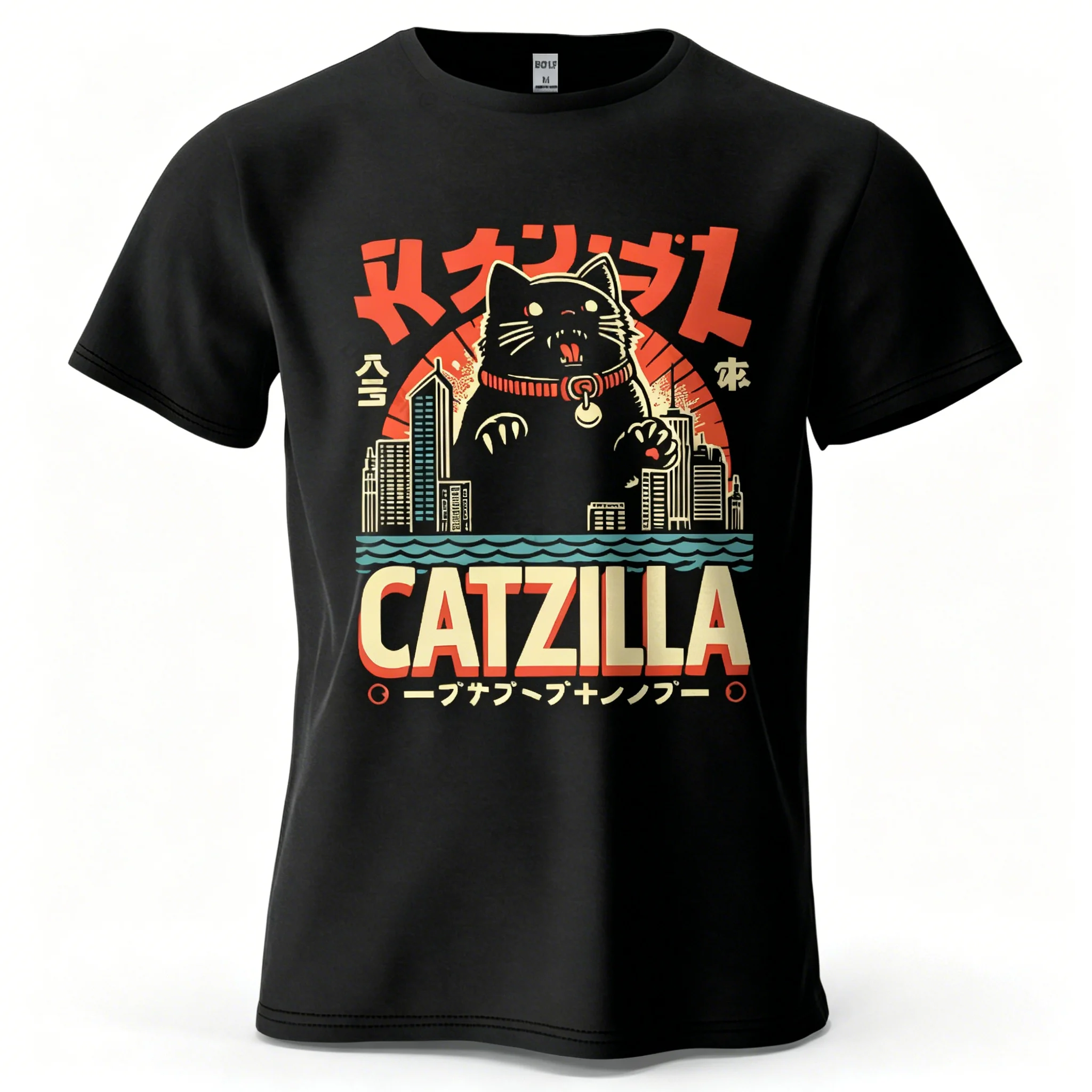 Camiseta divertida de Catzilla, camiseta de monstruo Cat Zilla, camiseta de anime retro de estética japonesa, camiseta informal de gran tamaño para hombre, ropa de calle