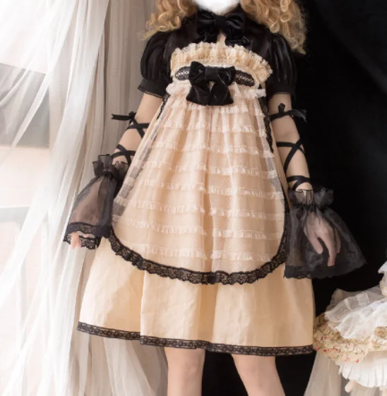 أنيقة لوليتا الحلو مائل الرقبة الكشكشة القوس JSK الجنية الحمالات فستان الصيف عالية الخصر ألف خط الدانتيل تنوعا فساتين الأميرة #5