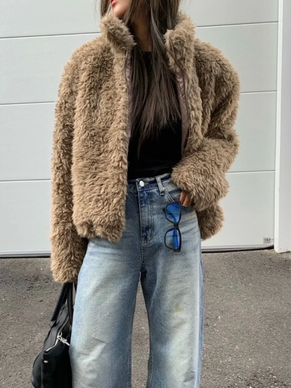 Koreaanse Faion Thiened Winterjas Dames Rits Loose Fit Pluizige Bovenkleding Sli Design Lente Herfst Winter Seizoensgebonden Slijtage