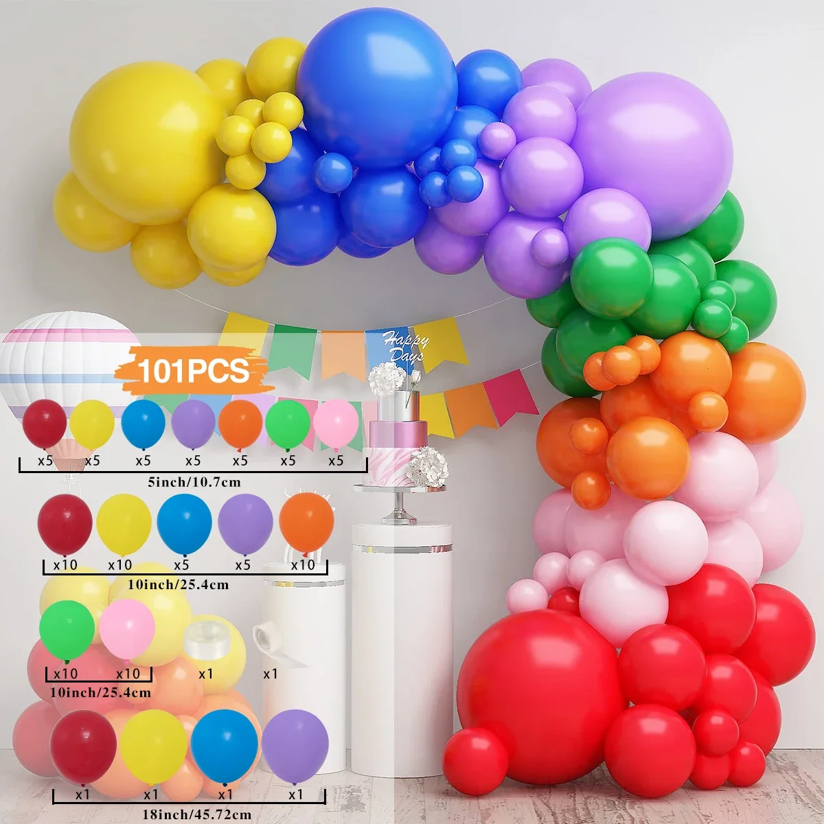 Buntes Regenbogen-Ballon-Girlanden-Set, mehrfarbige Latex-Ballons, Dekoration für Hochzeit, Geburtstag, Brautparty, Gastgeschenke, Party – Detail 11