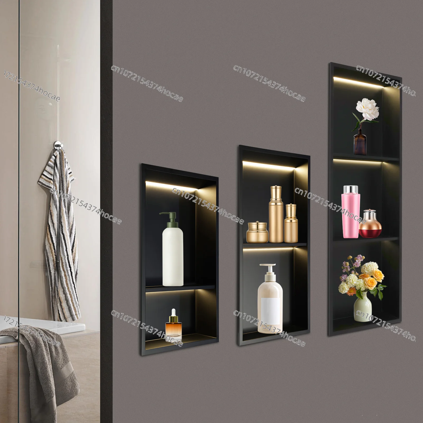 12in*18in/24in/36in Stainless Steel Shower Niche, Bathroom Wall Niche, 2/3-Tier Wall Niche with  24W  LED Light  IP44