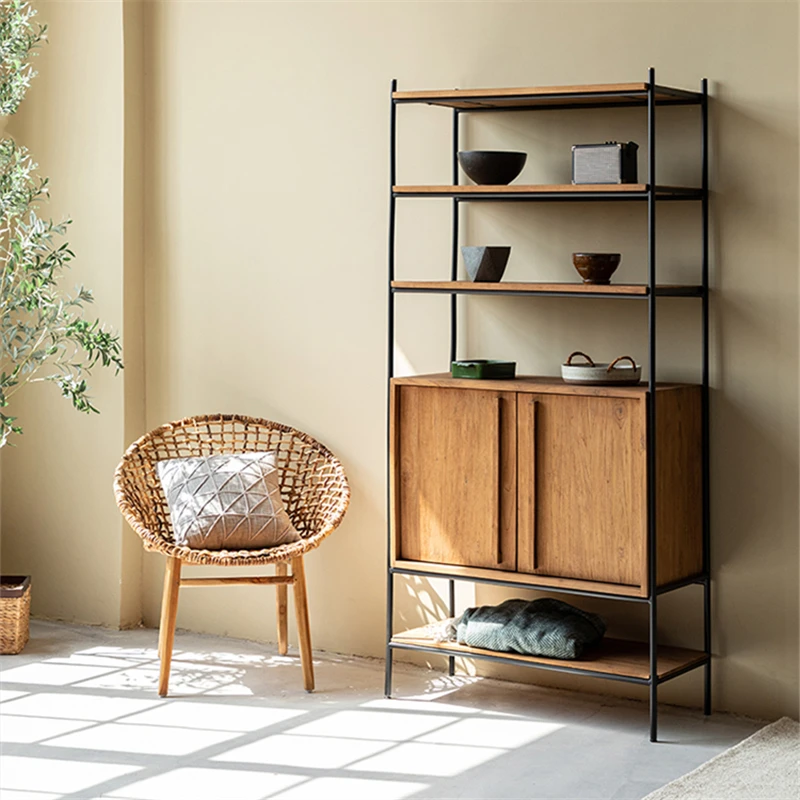 Imported old pine solid wood baffle laminate rack wrought iron Nordic floor living room  Fashion