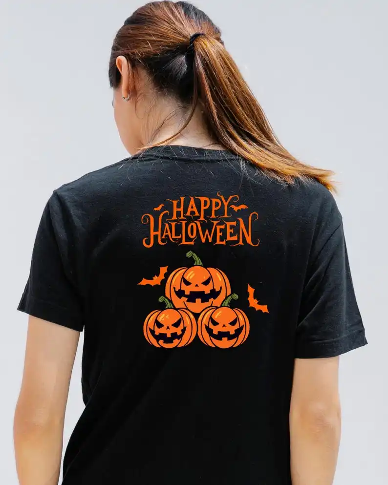 Happy Halloween Pumpkin Shirt Jack O' Lantern Woman Graphic T Shirts Spooky Season Clothing for Halloween Parties Cotton T-shirt