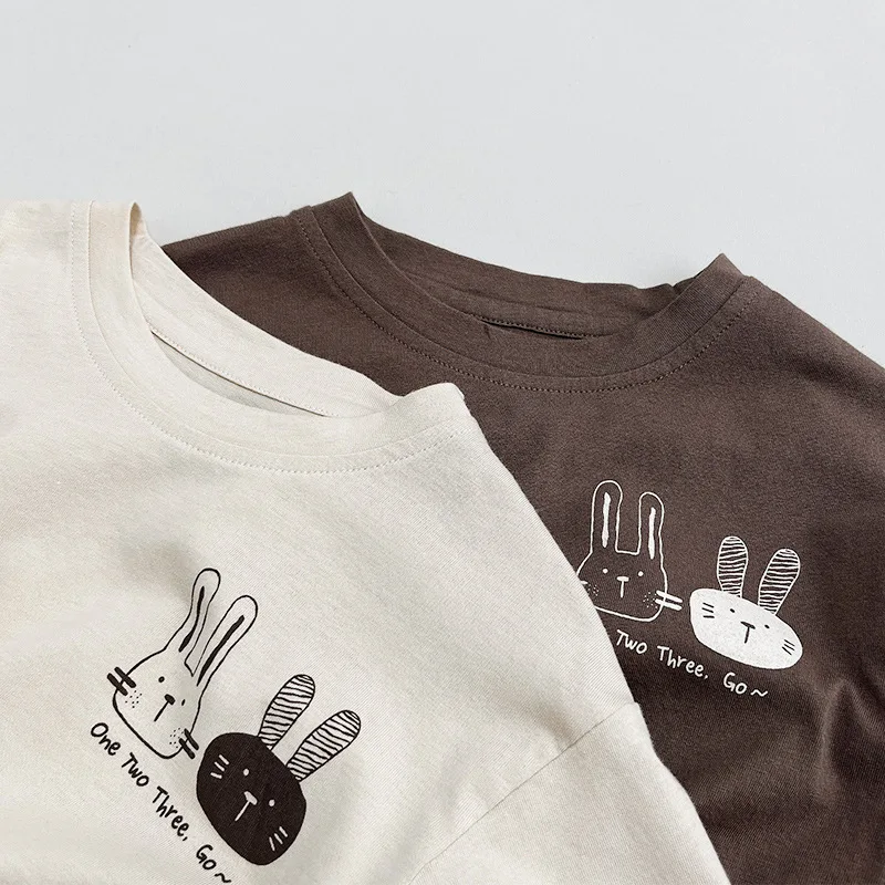 Summer Children\'s Short Sleeved Top Korean Version Pure Cotton T-shirt 1-5 Year Old Cartoon Rabbit Pullover