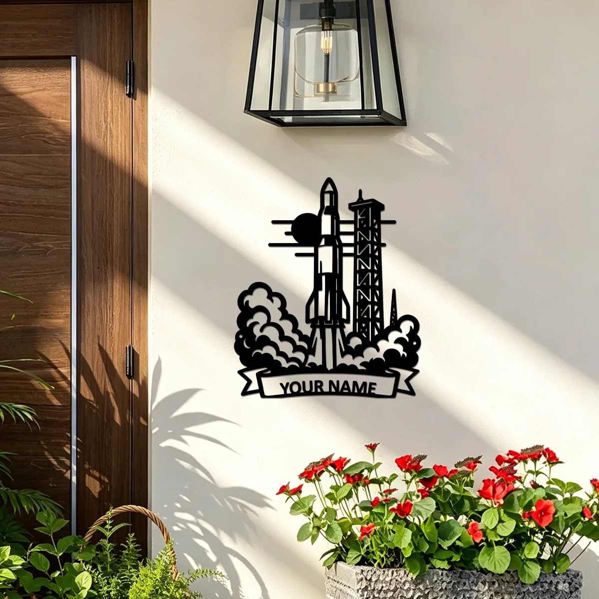 Decorative Custom Name Rocket Launch Metal Wall Hanging Plaque, Cool Space Shuttle Take‑off Iron Wall Sign For Teenager Room