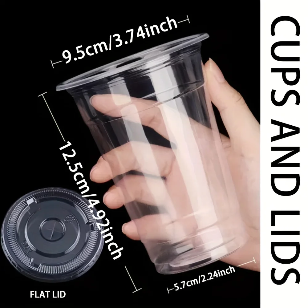 50Sets 12/16/20OZ Plastic Cups With Lids Clear Disposable Cups For Parties Iced Coffee Smoothie  Milkshake Cold Drinks