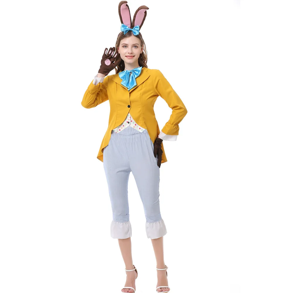 Disfraz de Cosplay de Dama Conejo Amarillo, Conejo de marzo, Alicia en el País de las Maravillas, Actuación de Halloween, Traje Tradicional Chino para Mujer