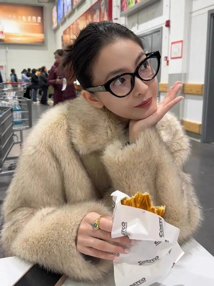 Lange jas van imitatiebont met capuchonjassen Damesfleece Distressed Afstuderen Elegante letteroutfit Crystal Techwear Overjas All-Match