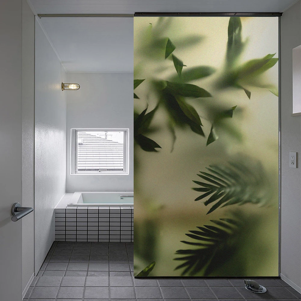 Window Privacy Film UV Blocking Heat Control Window Tint Static Cling Decorative Foggy Green Plant Glass Window/Door Sticker